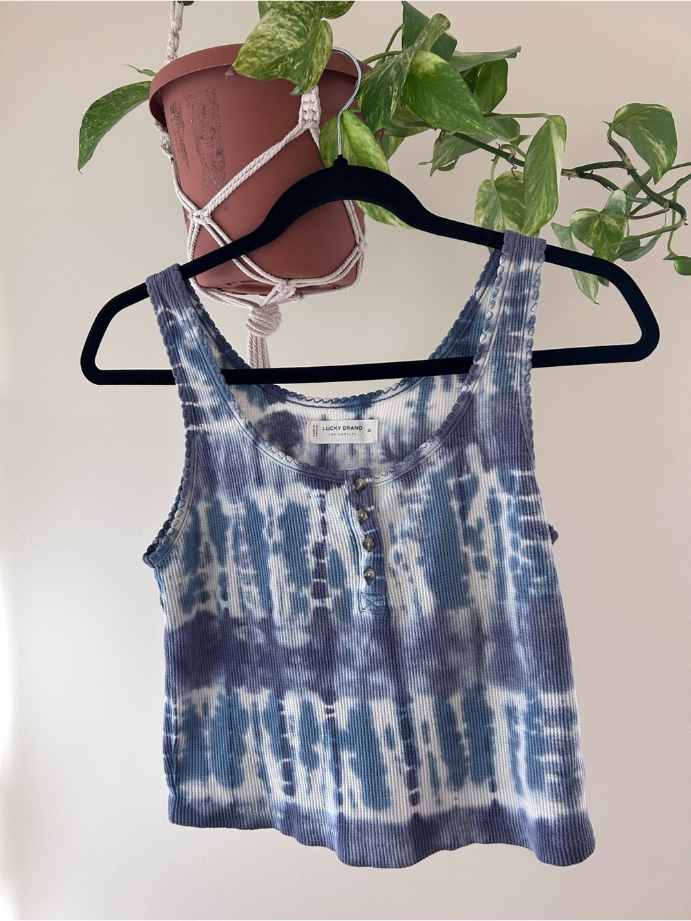 Lucky Brand Blue Tie-Dye Ribbed Cropped Tank Top | XS